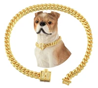gold chain metal dog collar 10mm wide cuban necklace stainless steel cute pet puppy link walking training collar for small dogs
