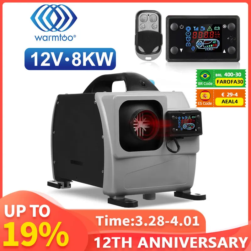 $99.57 Warmtoo Mini All in One Car Heater 12V 8kw Voice Broadcast Air Diesel Parking Heater LCD Monitor For Car Bus RV Trucks SUV