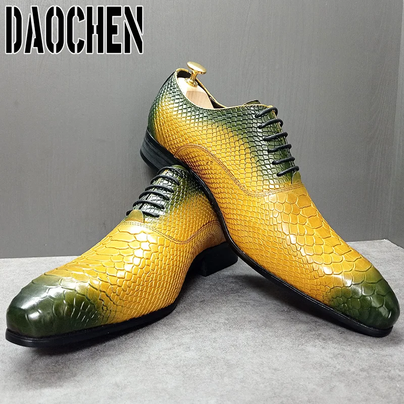 Туфли-оксфорды мужские кофейные Роскошные заостренный носок на шнуровке