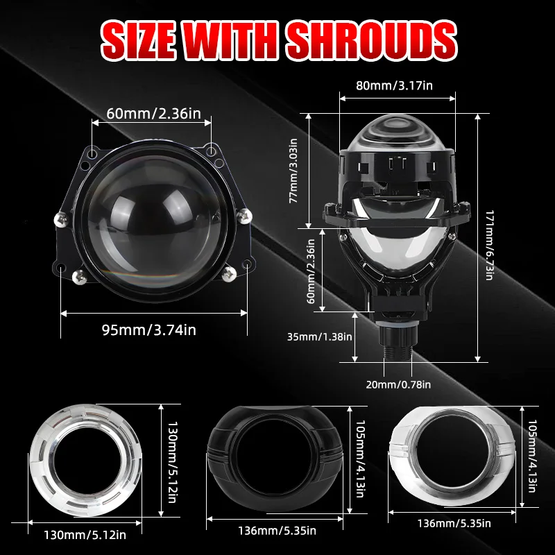 3 0-дюймовый двусветодиодный объектив проектора 110 Вт 20000LM H4 H7 9005 9006 Светодиодные