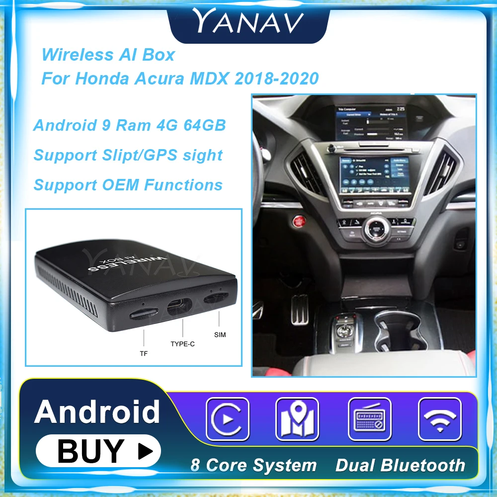 

Android 4G 64 Гб Carplay Беспроводная ИИ-приставка для Honda Acura MDX 2018-2020 8-ядерный автомобильный смарт-бокс Plug and Play Netflix видео Google