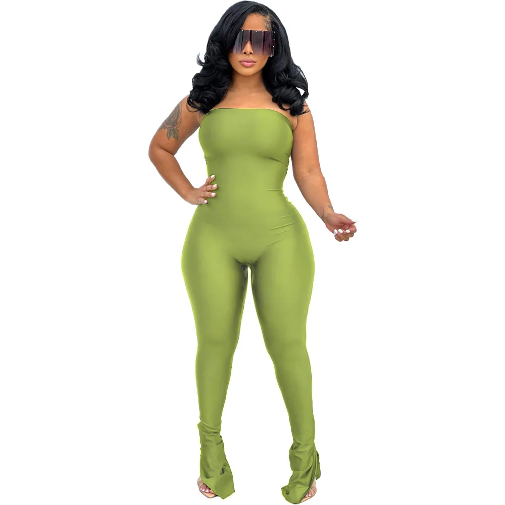 LEOSD Solid Strapless Sexy Women Jumpsuit Night Club Outfit Women Elegant Long Bodycon Rompers Elegant Party Jumpsuit for Women