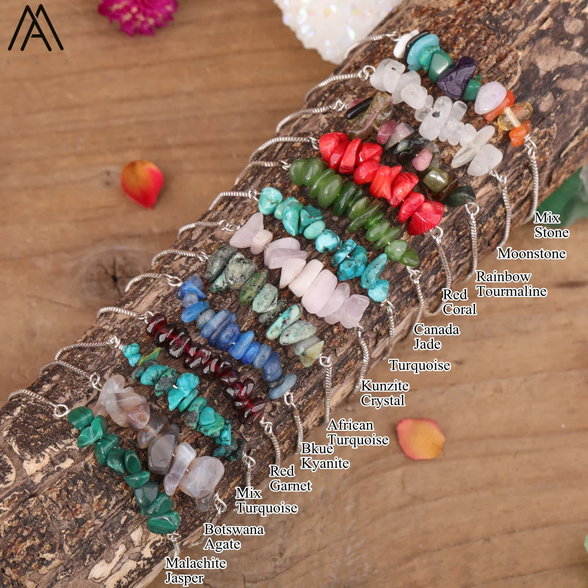 Браслет с золотыми цепочками из минерального камня лечебный браслет кристаллами