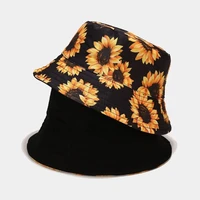 sunflower double sided bucket hat women men harajuku female printed panama cap outdoor fishing hats sunscreen bonnets bob gorras