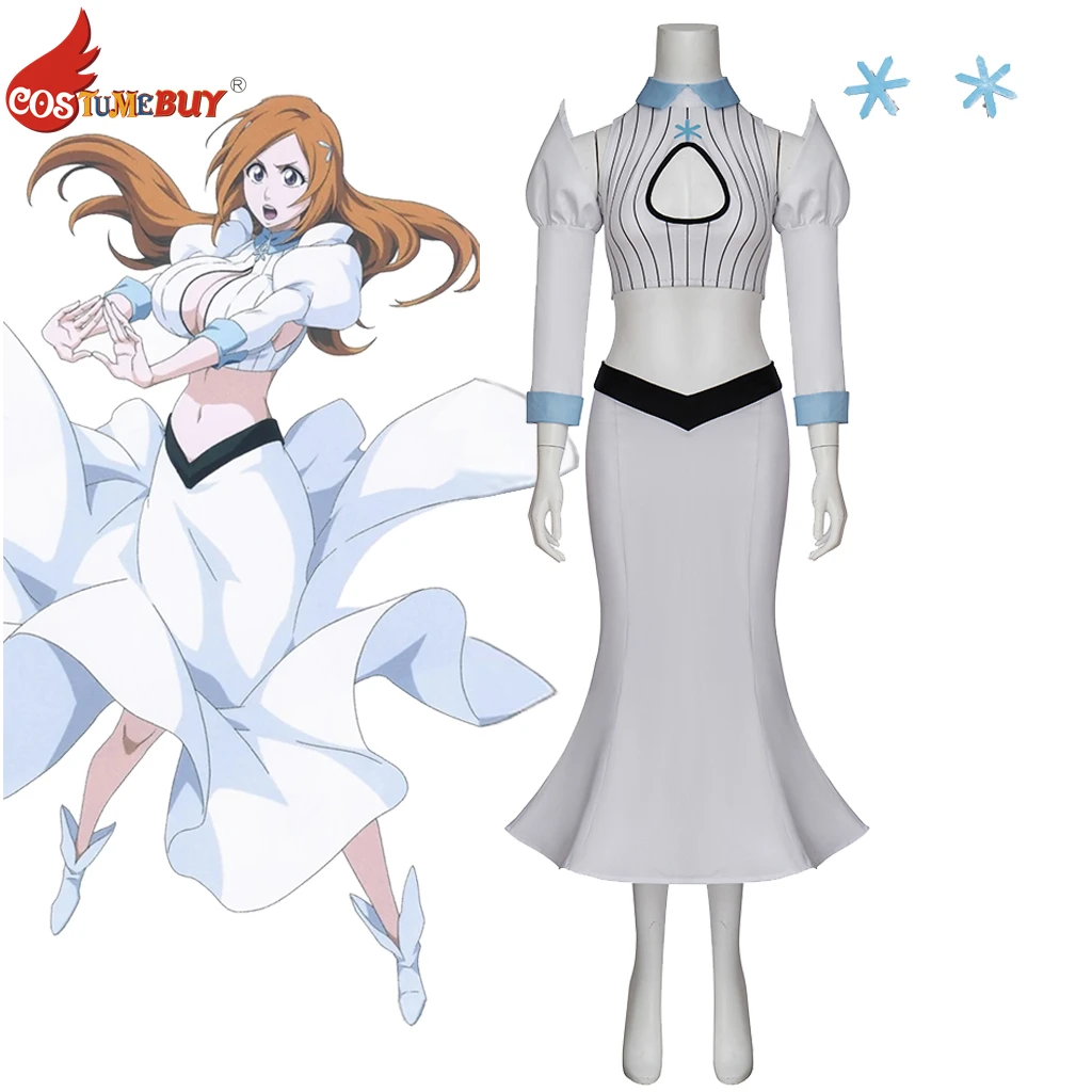 Bleach: Thousand Year Blood Anime Inoue Orihime Cosplay Costume, Prom White Maxi Dress Party Outfit Women's Longuette Skirt Suit