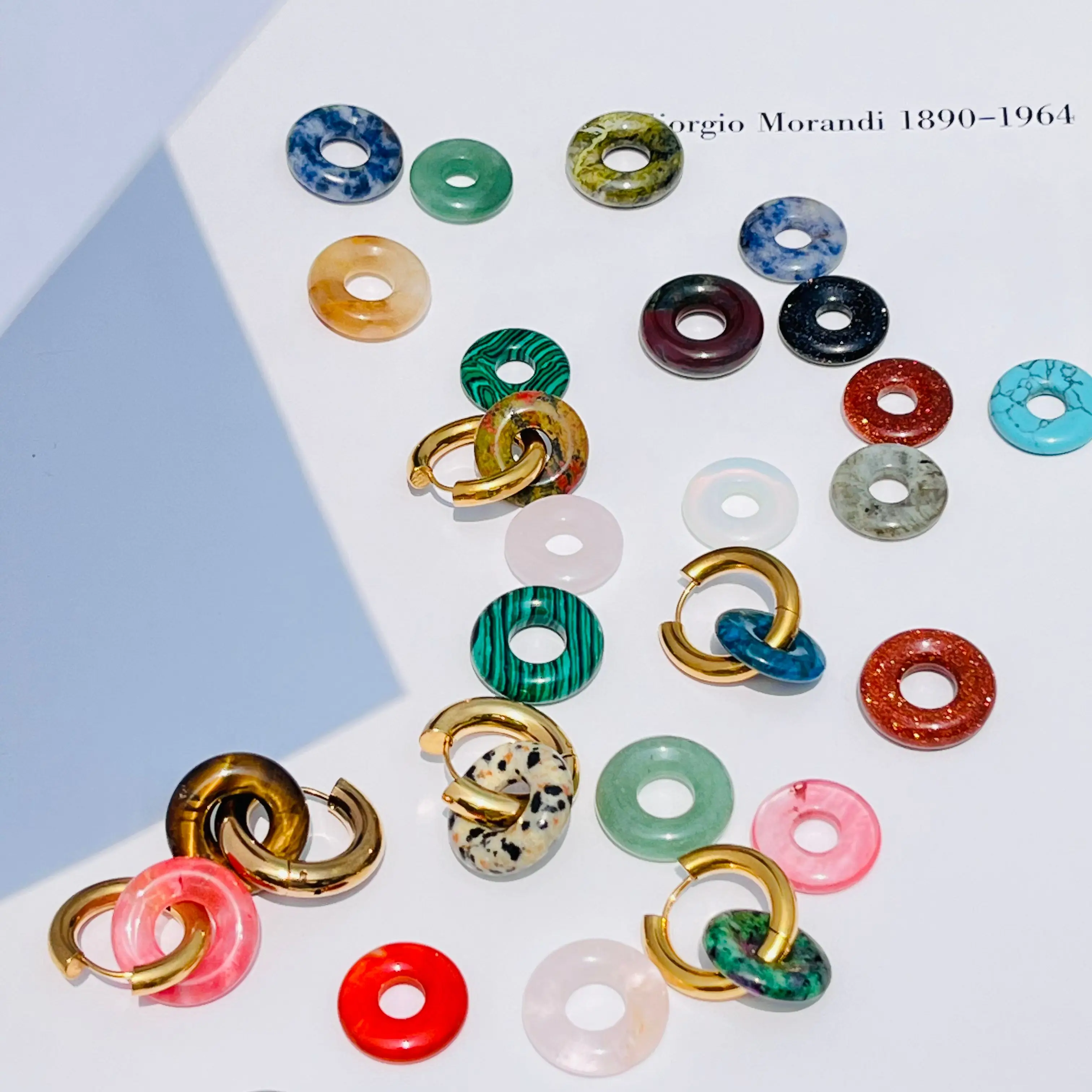 1 шт. серьги-Пончики из натурального камня |