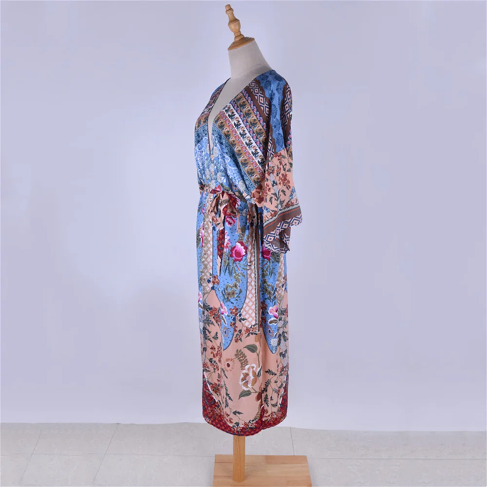 2022 Summer Floral Print Beach Cover Up Dress Tunic Long Pareos Bikinis Ups Swim Cardigan Robe Plage Beachwear |