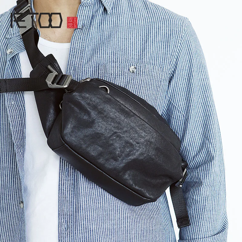 

AETOO Leather chest bag, leather waistband, simple men's bag
