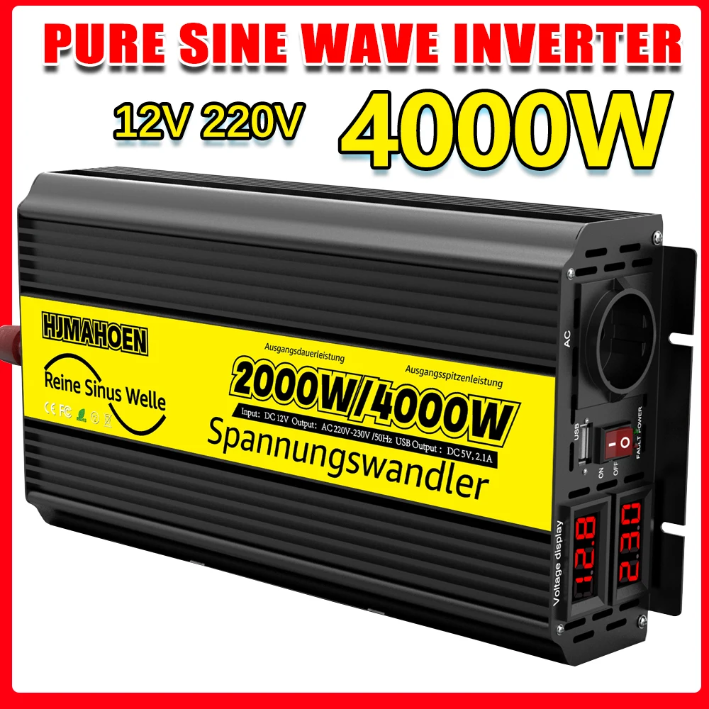 

Pure Sine Wave Inverter DC12V/24V To AC220V 50HZ/60HZ 1500W 2000W 3000W 4000W Voltage Converter Portable Car Solar LED EU Socket
