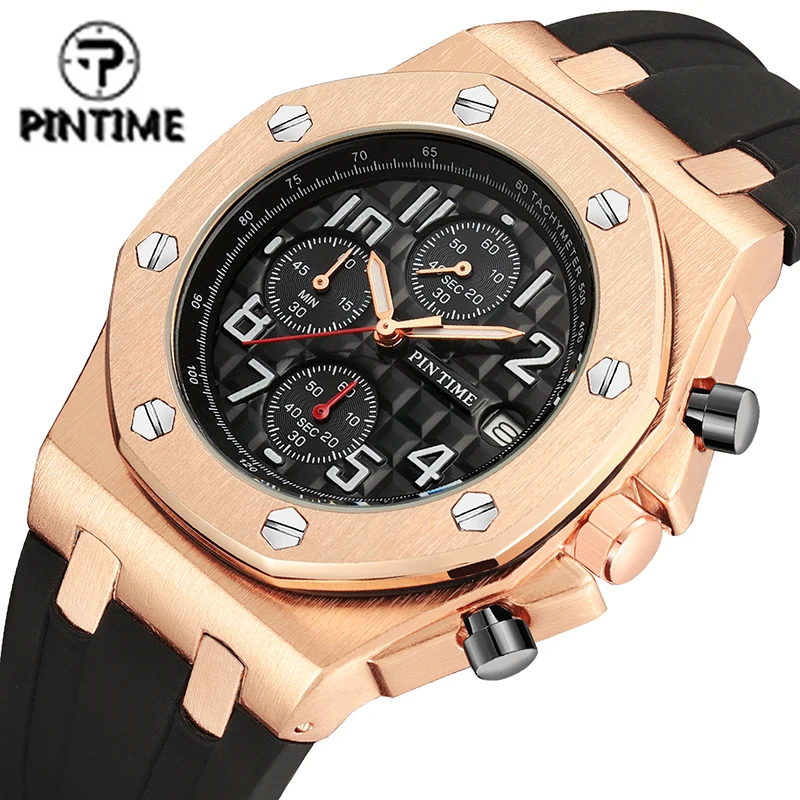 

Уникальные черные мужские часы PINTIME минималистичный большой циферблат Календарь повседневное Деловое платье кварцевые часы для мужчин све...