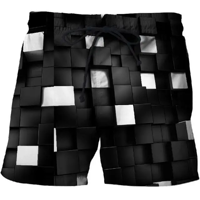 

Summer Men Gym Sports Workout Training Quick Dry Shorts Cool Tunnel Plaid Pattern 3D Printed Mens Shorts Fashion Casual Pants