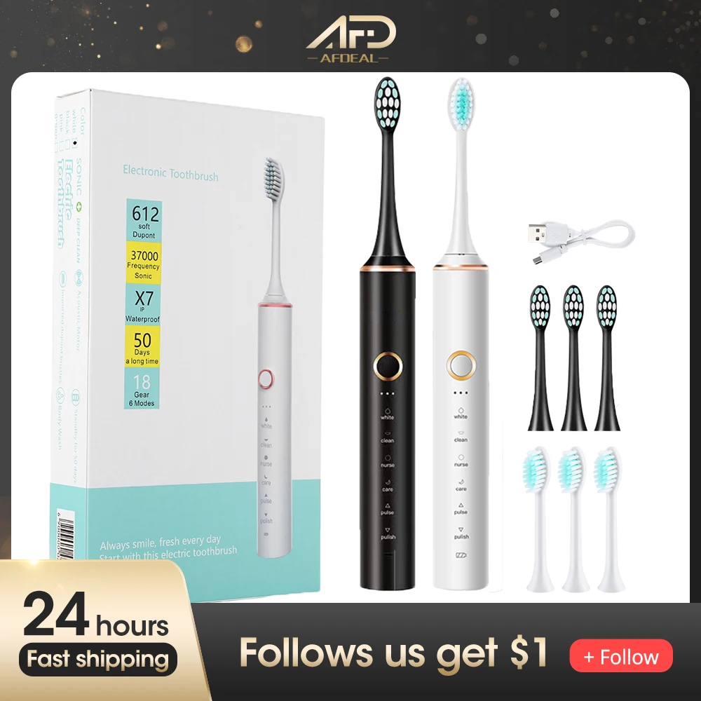 

Sonic Electric Toothbrush USB Rechargeable Teeth Whitening IPX7 Waterproof Toothbrushes Tartar Stain Remover cepillo de dientes