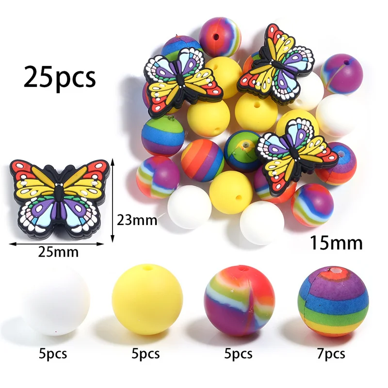 25 шт. набор силиконовых бусин-бабочек разноцветные бусины-разделители для