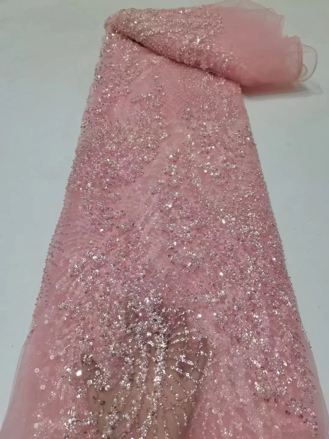 

Pink African Groom Lace Fabric With Sequins French Nigerian Tulle Lace Fabrics 2022 High Quality Mesh Laces For Wedding