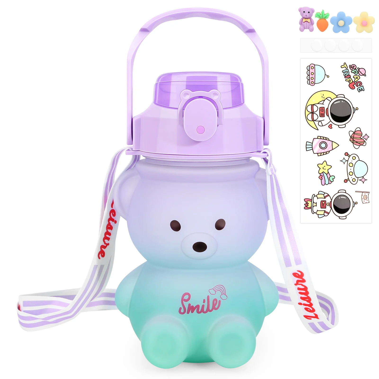 

Бутылка для воды xobw, градиентный рисунок медведя, с соломинкой и подложкой, вместительное удобное использование, стекло для воды