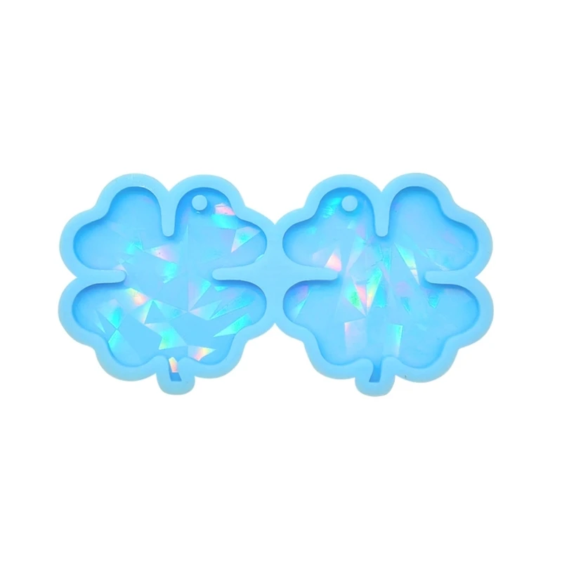 

DIY-Jewelry Casting Molds,Holographic Silicone Pendant Charms Resin Mold with Hangings Hole,Clovers Resin Earrings Mold