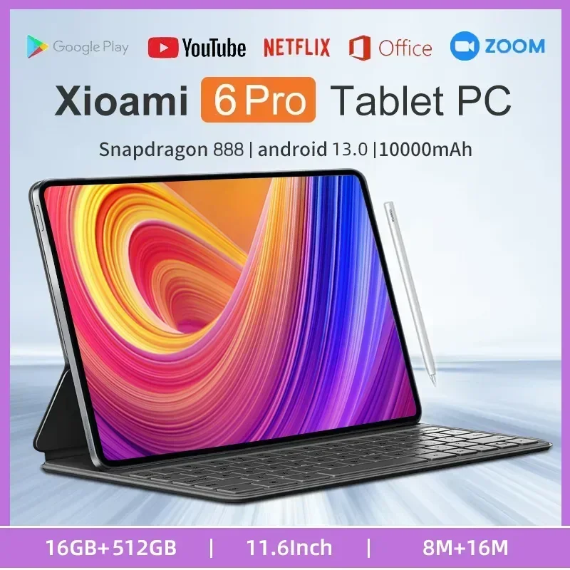 

2024 оригинальный телефон, планшет Android Pad 6 Pro, Snapdragon 888, 16 ГБ + 512 ГБ, планшеты, ПК, телефон с двумя SIM-картами или WIFI, HD 4K Mi Tab