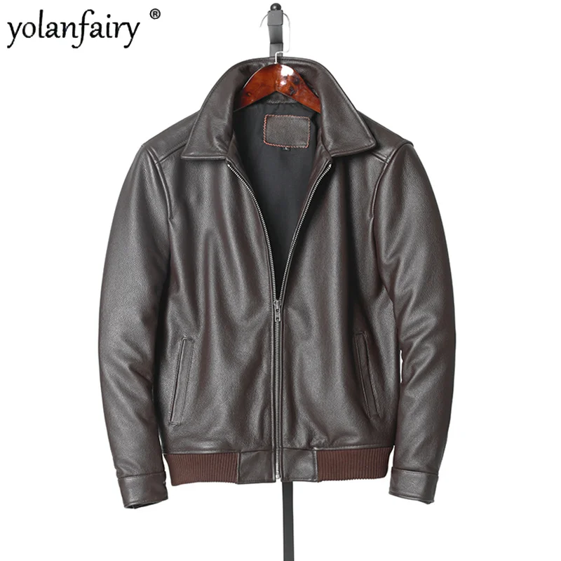 

Men Genuine Leather Jacket Clothing Spring Autumn Cowhide Mens Short Casual Coats Male Leather Jacket S-6XL Chaquetas Hombre Lq