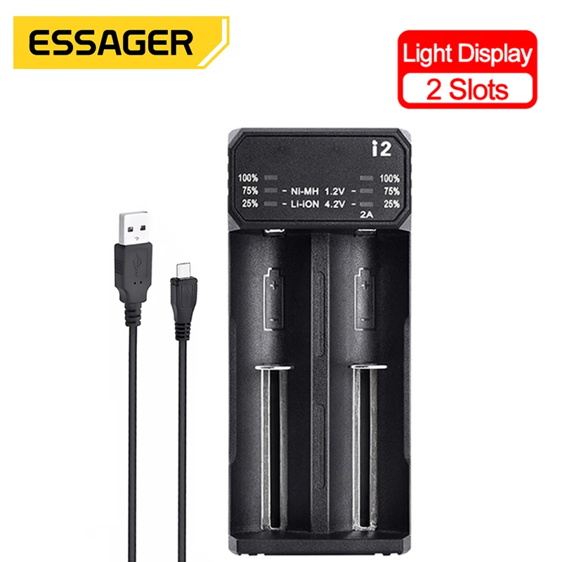 

Essager Lthium Battery USB Charger Li-ion Ni-MH Ni-CD Charging Universal Charger For 18650 26650 21700 18350 AAA AA Batteries