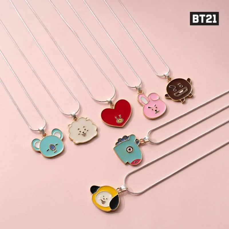 Kawaii Line Friends Bt21 Anime Hobby Tata Chimmy Cooky Necklace Clavicle Chain Pendant Sweater Chain Summer Women's Accessories