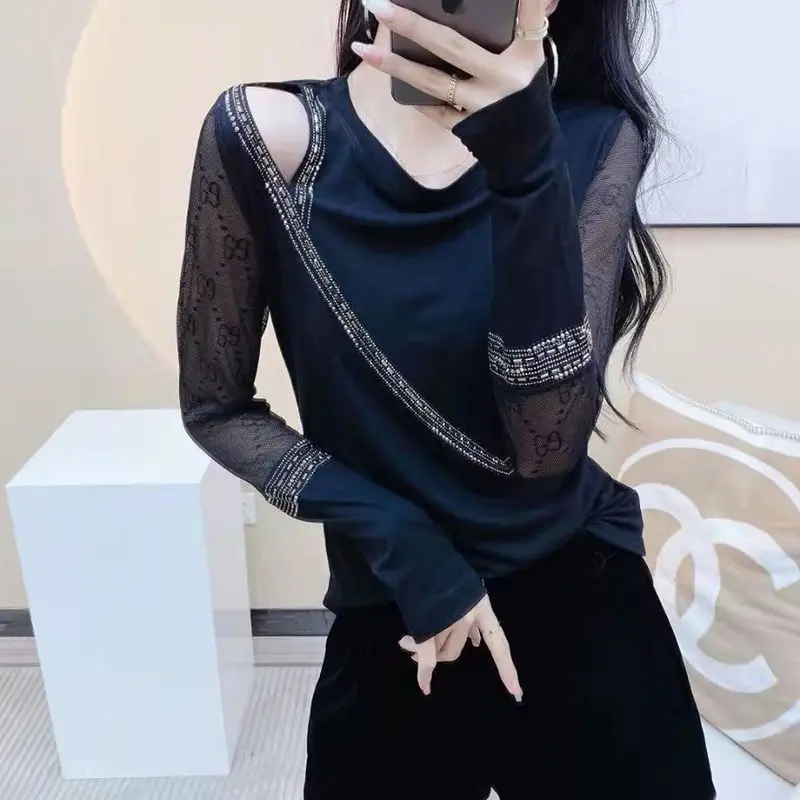 Весенне-осенние новые элегантные модные однотонные футболки из смешанного