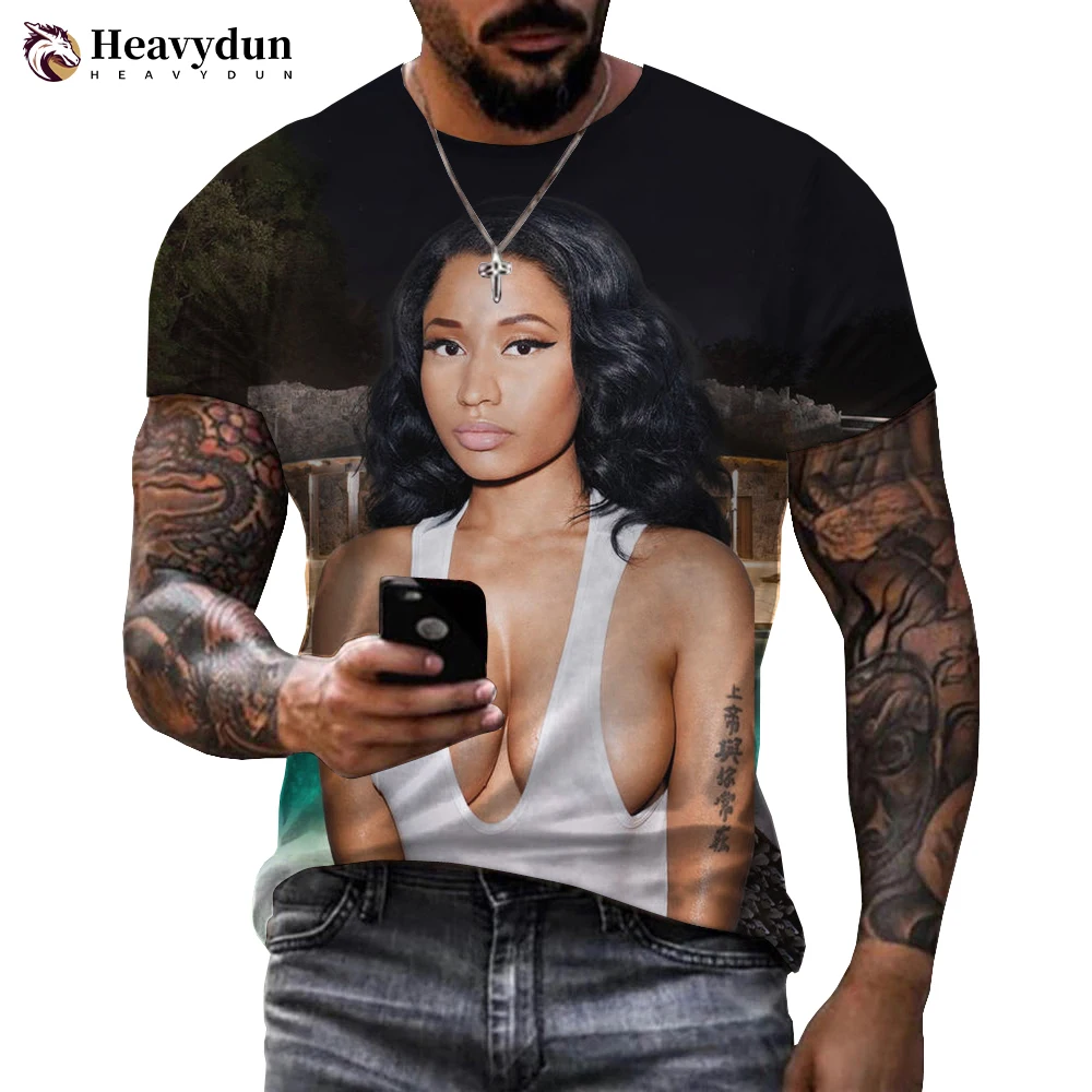 

2022 модная Сексуальная футболка с 3D принтом Nicki Minaj, Повседневная футболка в стиле хип-хоп с рисунком звезды певицы, мужская и женская летняя у...