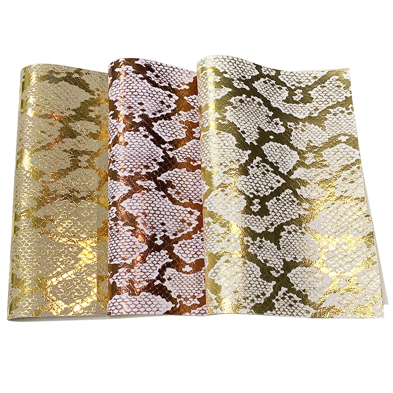 

XHT Snake Skin Design Pattern Bronzing Vinyl PU Faux Leather Fabric Sheet for Making Shoe/Bag/DIY Accessories/Wallpaper