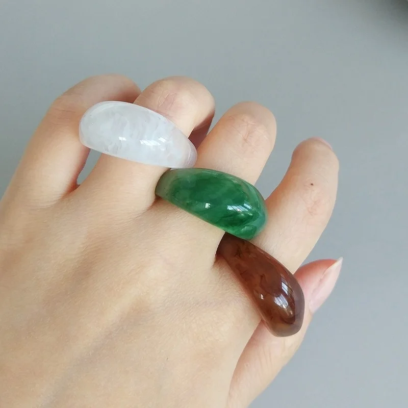 

New Vintage Transparent Colorful Acrylic Resin Ring Set Korea Fashion Geometric Aesthetic Jewelry Ring For Women 2022Trend Punk