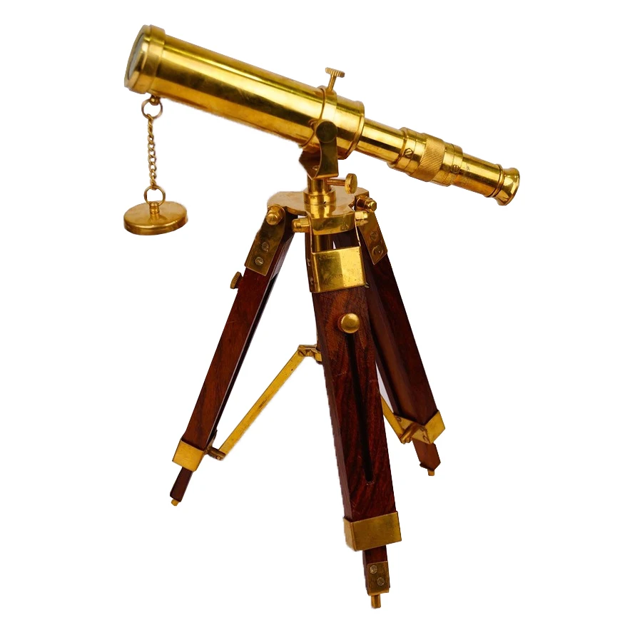 

Camping Equipment High Magnification Nautical Solid Brass Floor Standing Telescope with Wooden Tripod Stand