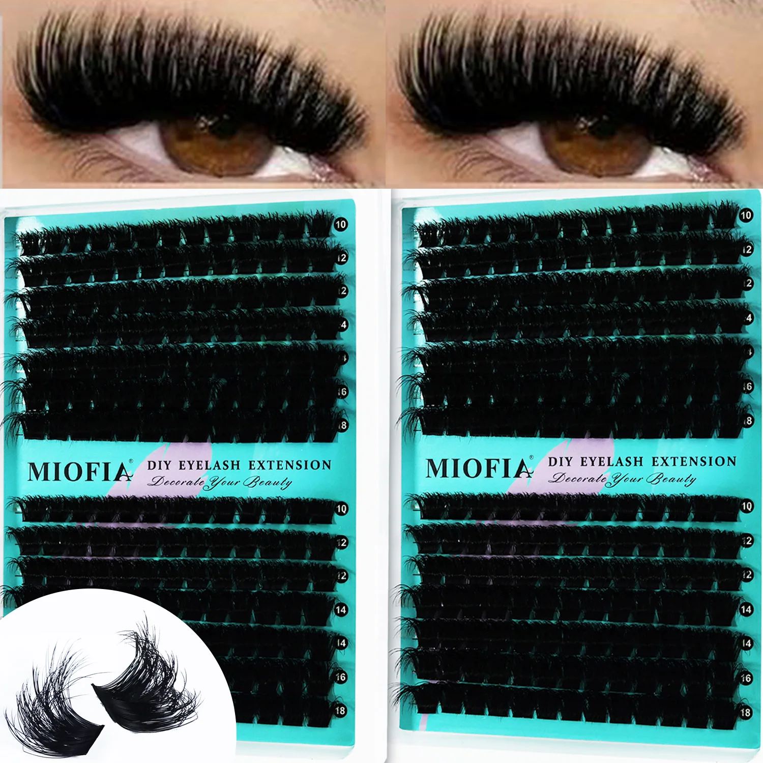 Фото Накладные ресницы MIOFIA 5D Voluminous Thick Cluster Lashes 30D-150D, 10-18 мм, смешанная длина, натуральные, многоразовые, для самостоятельного наращивания. №1