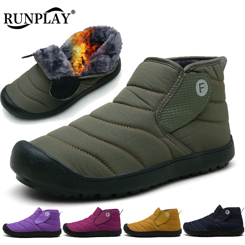 Теплые кроссовки с мехом для мужчин и женщин на зимние походы с водонепроницаемыми высокими верхами и противоскользящей подошвой размера 47.