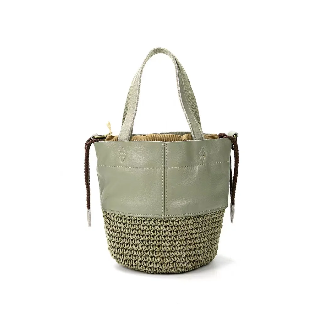 Genuine Leather Handmade Wax Rope Woven Women's Bag First Layer Cowhide Single Shoulder Messenger Small Bag Portable Bucket Bag