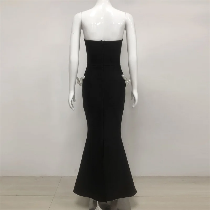 Черное бандажное женское платье для выпускного вечера сексуальное без рукавов с