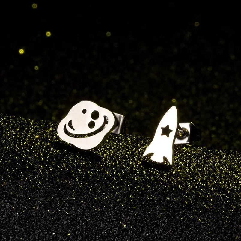 Серьги-гвоздики из нержавеющей стали для женщин и девушек трендовая космическая