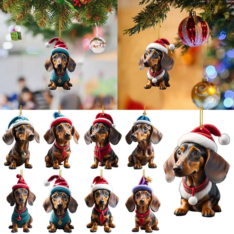 

Cartoon Cute Dog Acrylic Christmas Ornaments Hanging Decoration Gift Christmas Hanging Tree Personalized Pendant Party Supplies