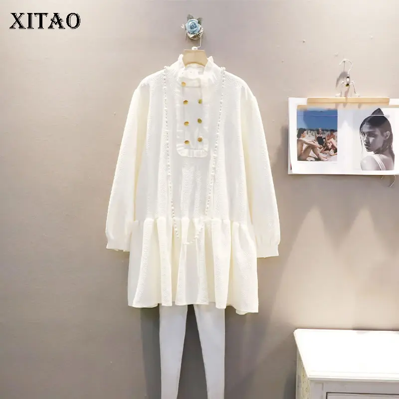 

XITAO/кружевные платья, модные, цветные, корейские, темпераментные, свободные, Лоскутные, с оборками, с подолом, стоячим воротником, двубортный,...