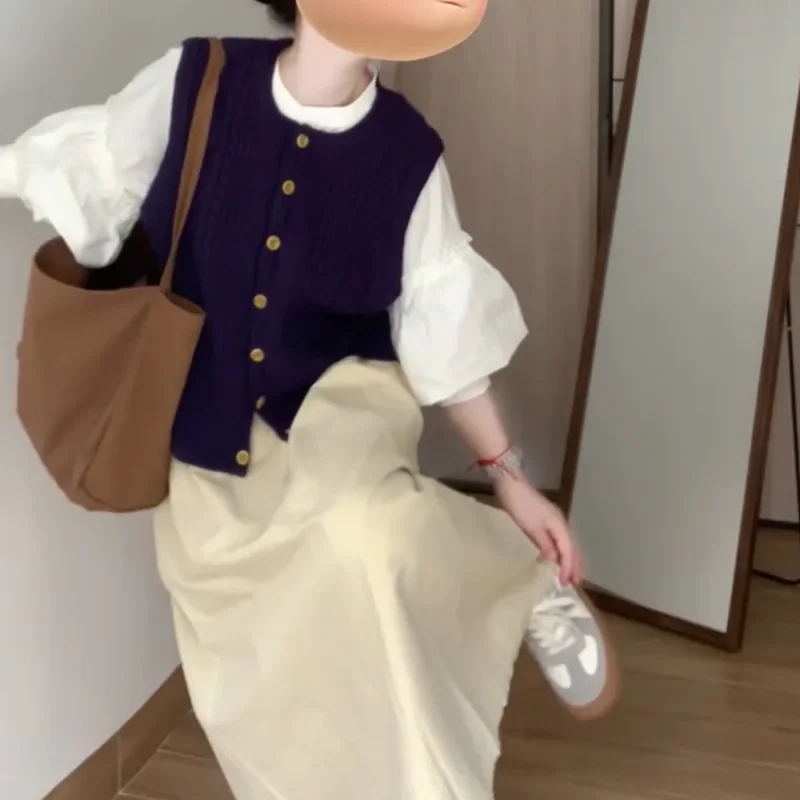 Элегантный вязаный свитер жилет кардиган с длинным рукавом женская мода 2024