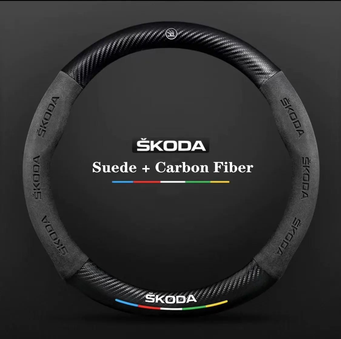 

Car 3D Skoda Logo Suede Carbon Fiber Steering Wheel Cover For Octavia Fabia Slavia Yeti Rapid Kodiaq Superb Karoq Kamiq Favorit