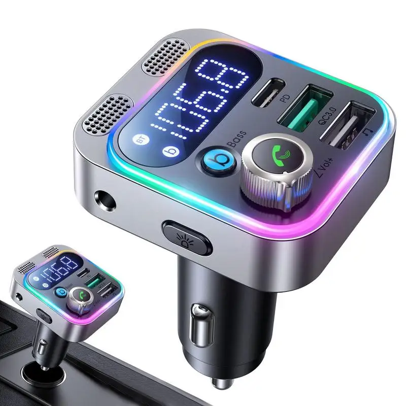 

Blue Tooth Radio For Car Wireless Car Blue Tooth Adapter Wireless 5.3 FM Transmitter With 48W Power And 2 Microphones Wireless