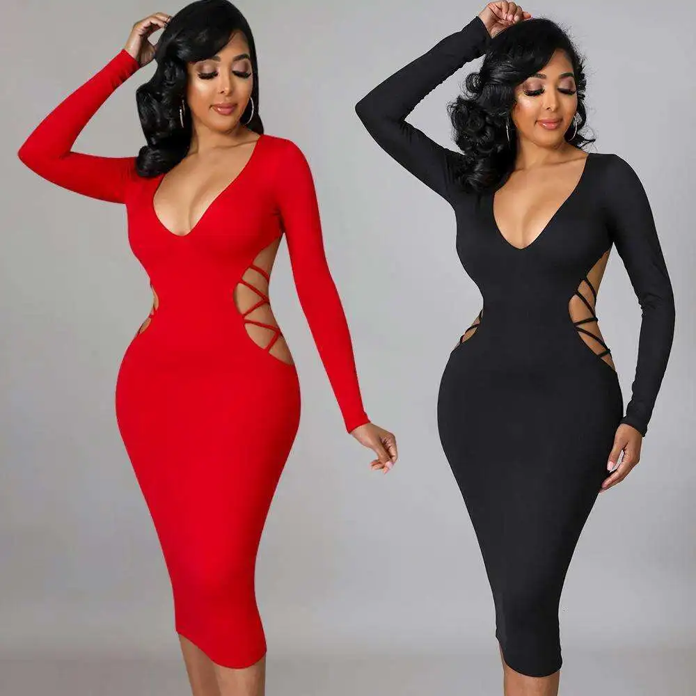 

Womens Fashional Skinny Backless V Neck Dress