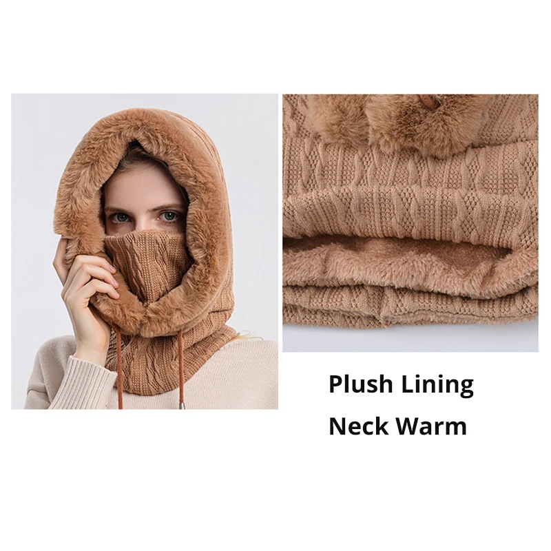 Зимние теплые меховые шапки с капюшоном для женщин плюшевые шапочки облегающие