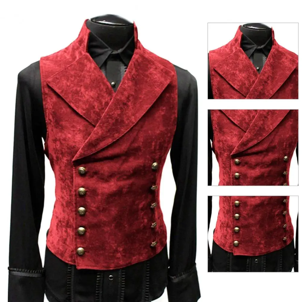 

Fashionable Male Waistcoat Slim Fit Not Easy to Pilling Waistcoat Stand Collar Round Hem Men Waistcoat
