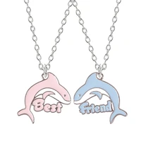 2pcs lovely dolphin pendants necklaces for women men teens trendy best friend pendant necklace fashion jewelry accessories gifts