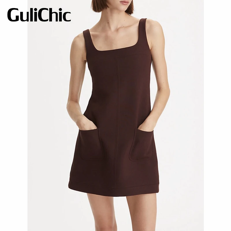 4.14 GuliChic Fashion Square Collar Sleeveless Suspender Mini Dress Women