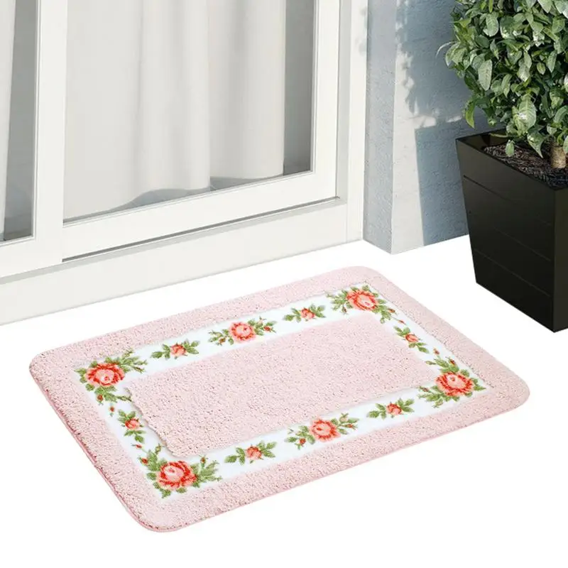

Floral Bathroom Rug Non-Slip Floral Rural Style Romantic Rose Flower Mat Super Soft Bathroom Rugs Shower Rug Flower Carpet
