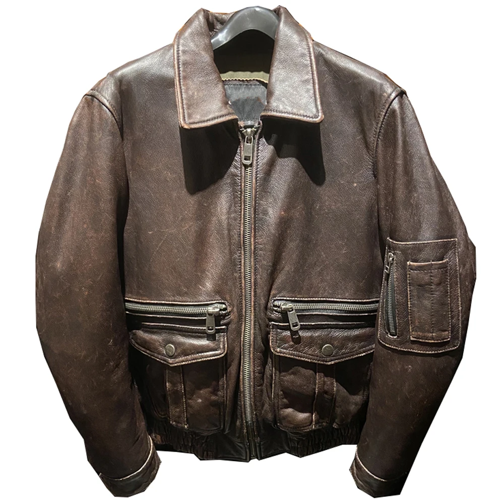 Quality Flying Mens Jacket Oversized 5XL Old Fashion Cow Leather Big and Tall Mans Bomber Coat Thicken Cowhide Overcoat US Brand