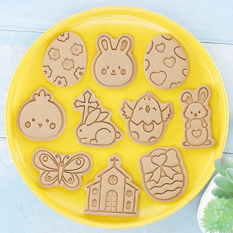 

10Pcs Cookie Easter Rabbit Egg Pattern Biscuit Mold Festival Cake Decor Baking