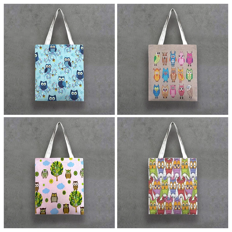 

Cartoon Owl Shoulder Bags Cute Animals Printed Handbag Fashion 2022 Women Lady for Eco Reusable Shopping Traveling Casual Tote