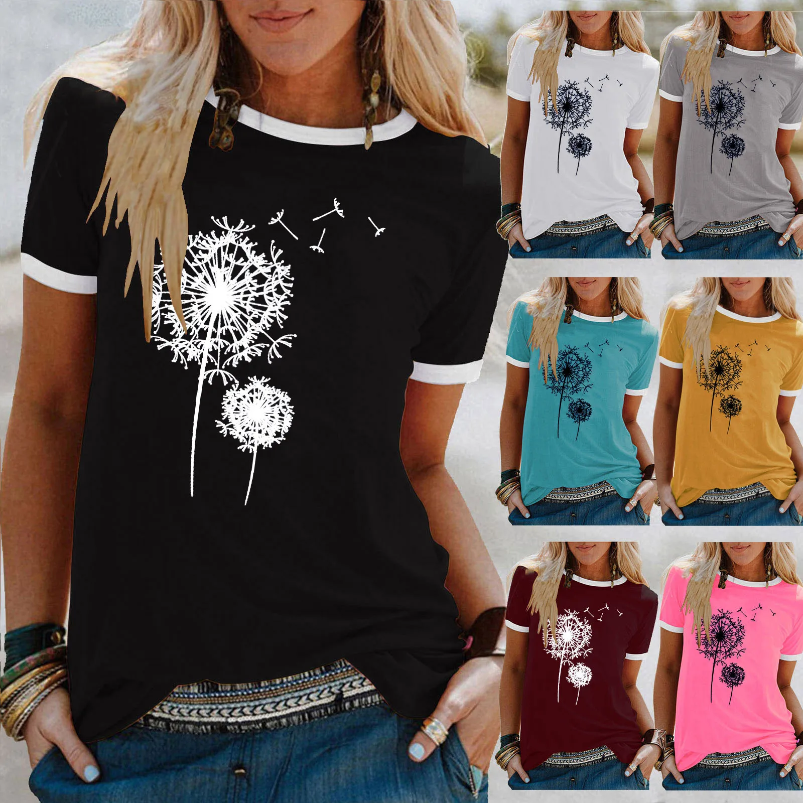 

Leisure T-shirt Women's Floral Printed Loose O Collar Short Sleeve Blouse Summer Female Clothes Streetwear Ropa Mujer Camisetas