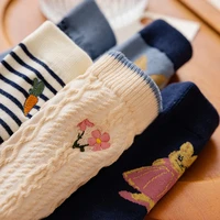 high quality pastoral style embroidered rabbit flower cotton socks cute striped tube socks cartoon anime fox autumn winter socks